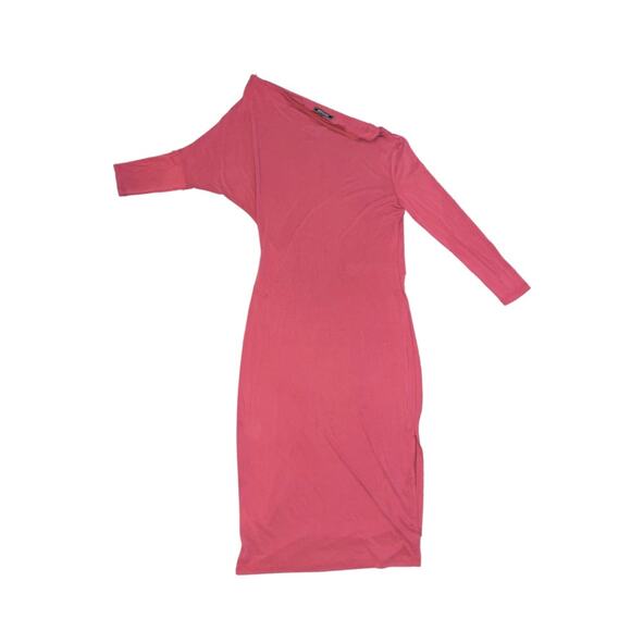 BCBGMAXAZRIA Slouchy off the shoulder asymmetrical fitted midi Dress Size L - Picture 1 of 4